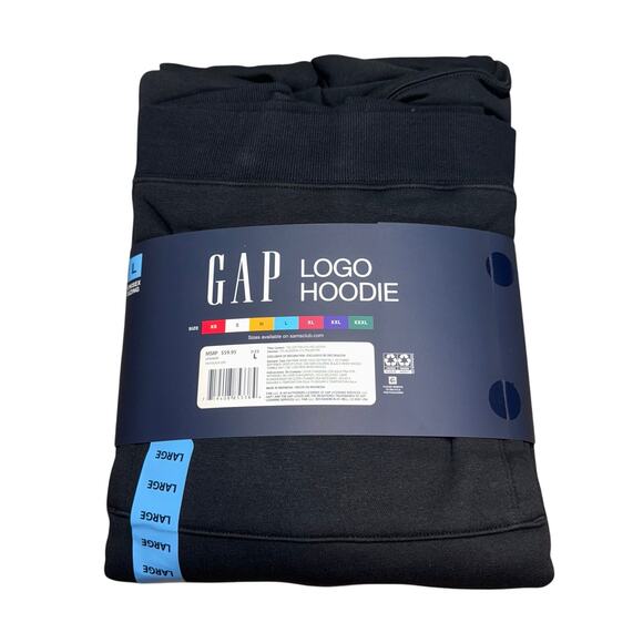 GAP Hoodie Mens Large True Black Logo 1969 Embroidered Pullover Fleece - Picture 13 of 13